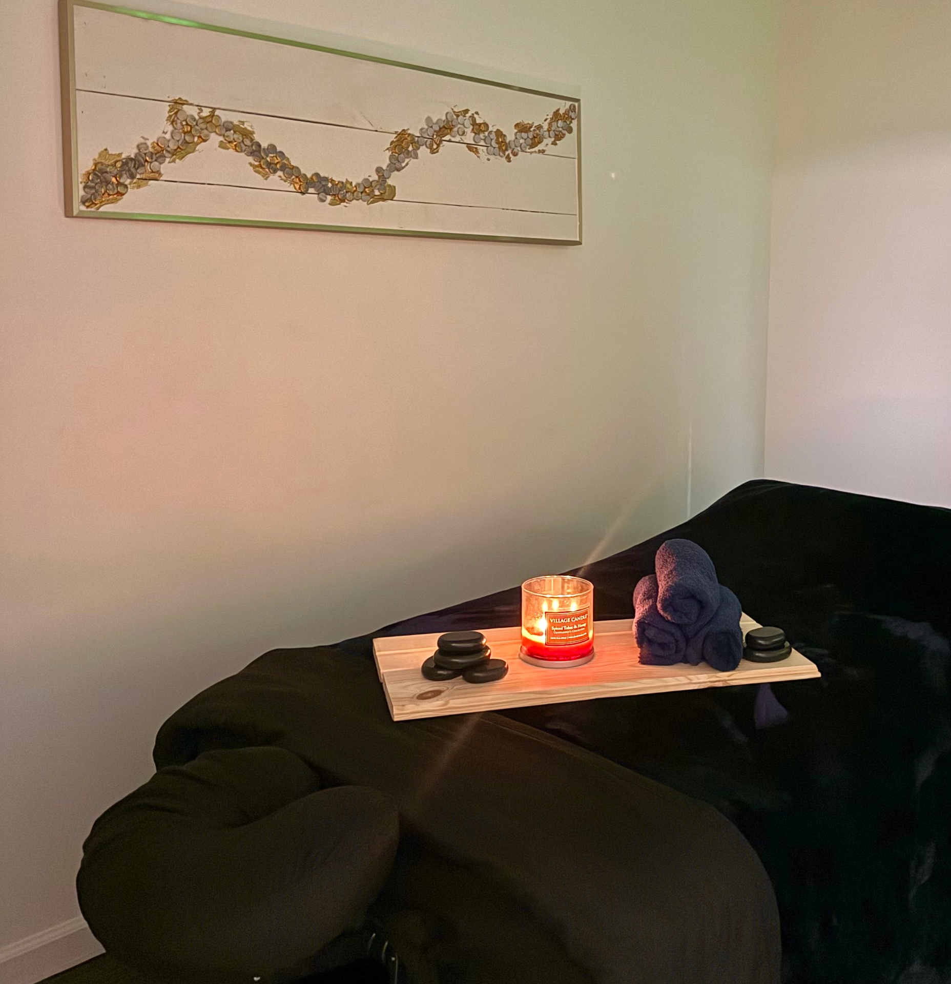 Fresh towels and treatment supplies in a wellness studio
